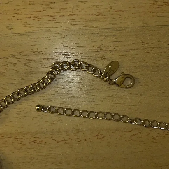 Beautiful Blue and Tangerine Gold-Tone Disk Necklace stamped C - Picture 4 of 7